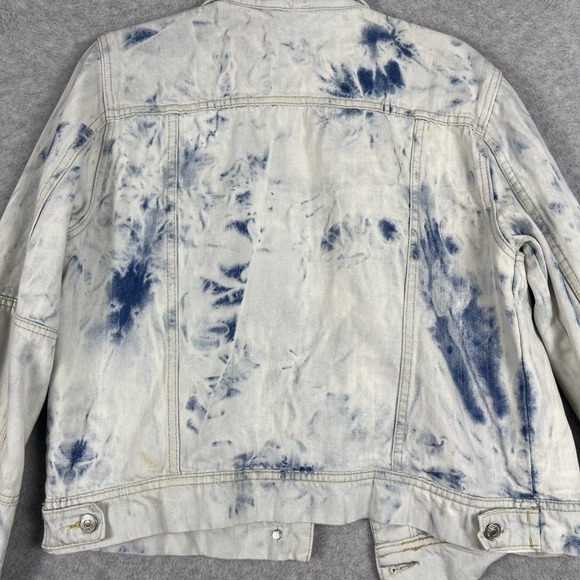 Free People Tie Dye Cropped Denim Jean Jacket Womens L Boho Coastal Artsy - Picture 10 of 10